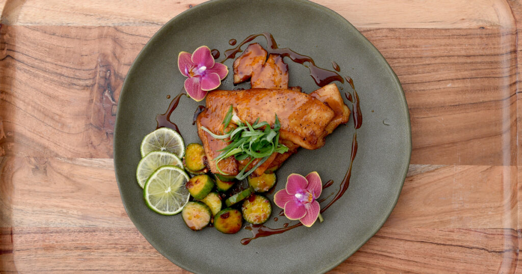 Maple and garlic glazed perch