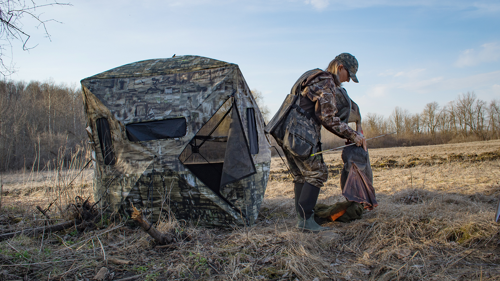 Hunter Setting up for Turkey Hunt